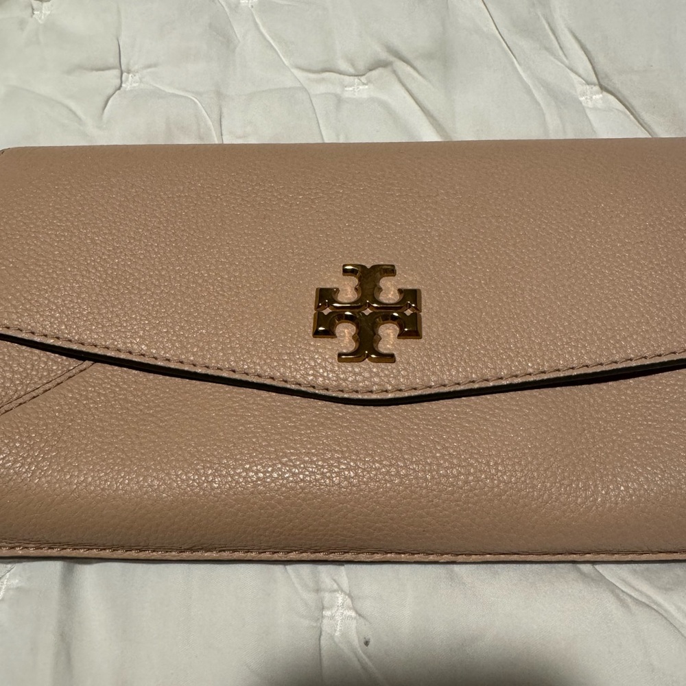 Tory Burch Beige Leather Clutch with Gold Logo